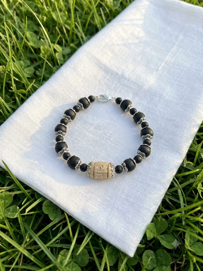 Tulsi Hand Bracelet Black Round Beads & German Silver Caps
