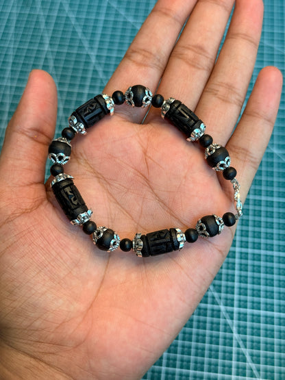 Tulsi Hand Bracelet Black Radha Beads & German Silver Caps