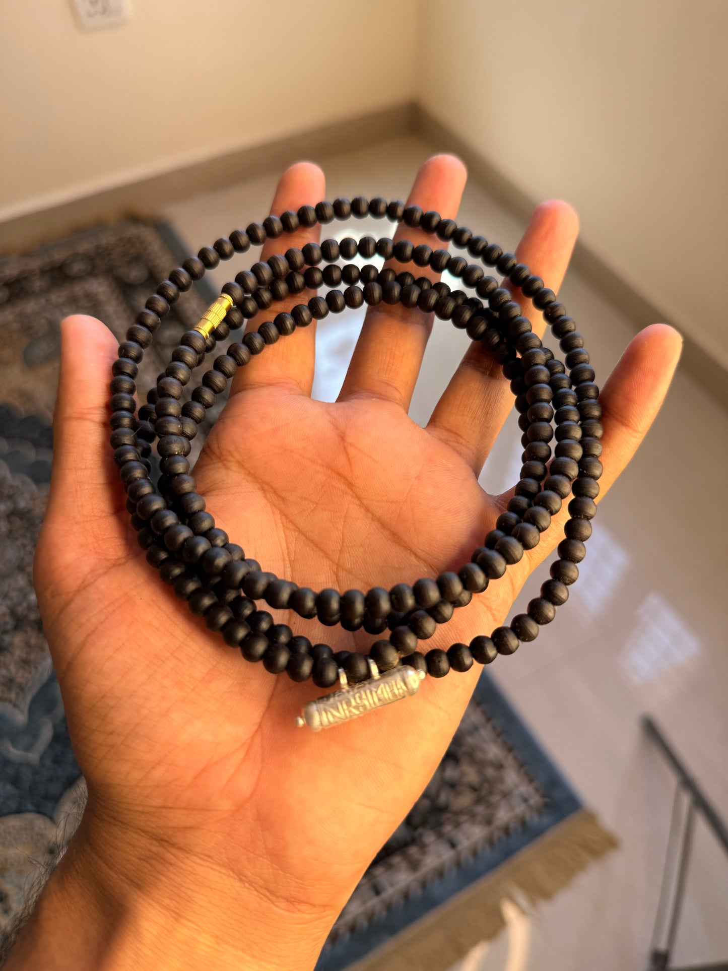 92.5 Silver Kavch Original Tulsi Kanthi Mala 3 Round Black Beads Kanthi Mala