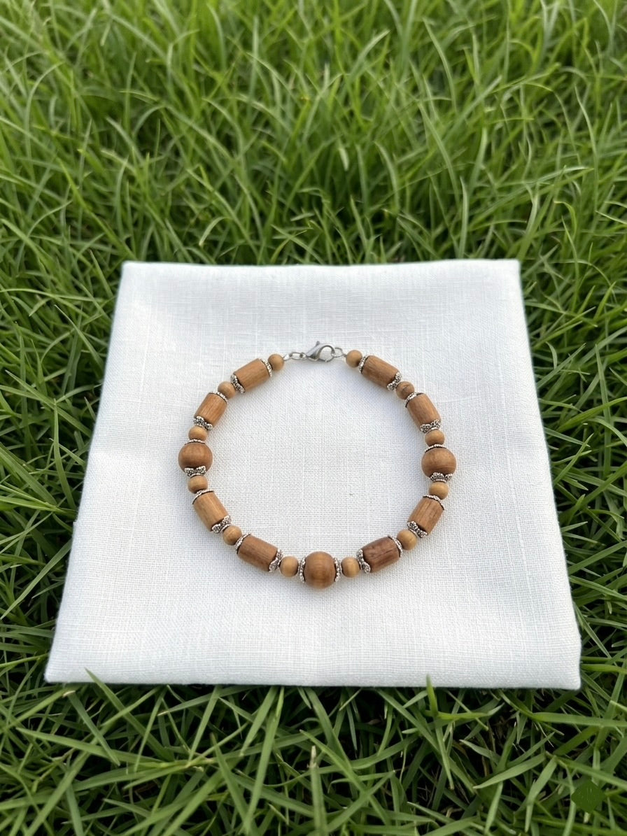Tuls Brown Beads Hand Bracelet With German Silver Caps
