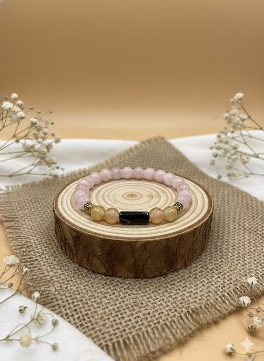 Rose Quartz & Black Agate Energy Bracelet – Love, Balance & Protection