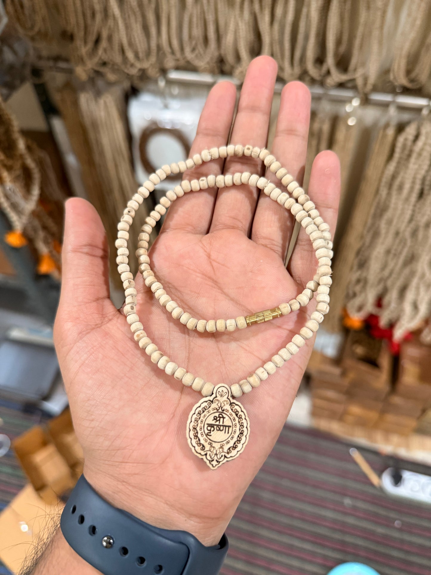 Shri Krishna Tulsi Locket Kanthi Mala Original Tulsi Beads 1 Round
