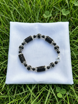 Tulsi Hand Bracelet Black Radha Beads & German Silver Caps
