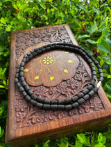 2 Round Black Tulsi Kanthi Long Beads Ghee dip black colour