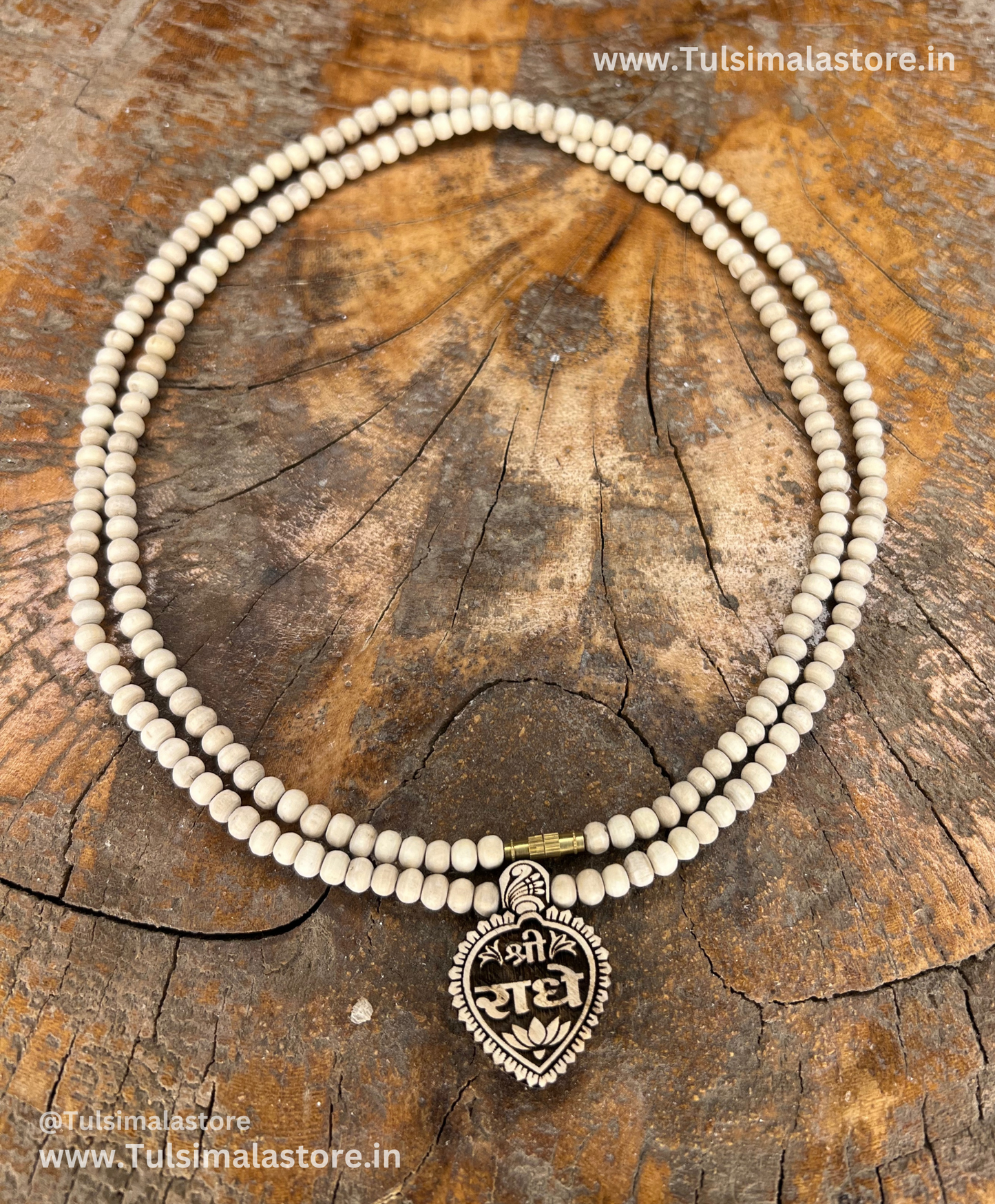 Radhe Name Locket Round Kanthi Mala Round Tulsi Beads Locket