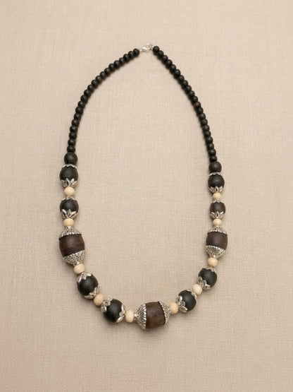 Round Black Tulsi Beads Kanthi Mala With German Silver Caps