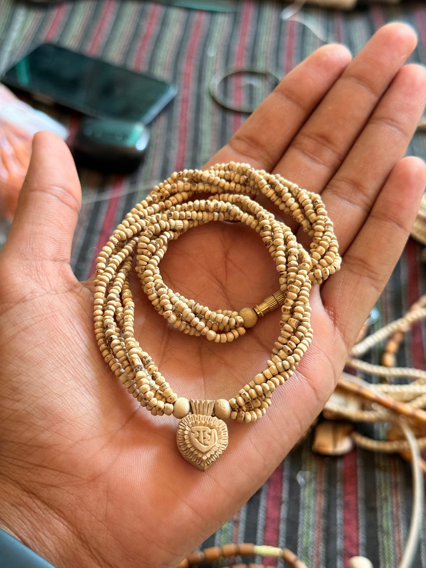 5 layers Tulsi Kanthi Mala Original Tulsi Beads With Small Radha Name Handcrafted
Tulsi Locket (18inch )