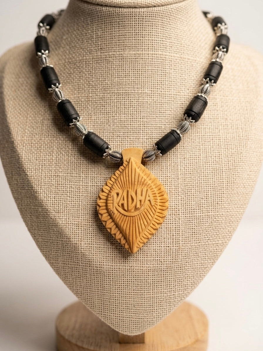 Radha Locket Tulsi Kanthi Mala Black Long Beads