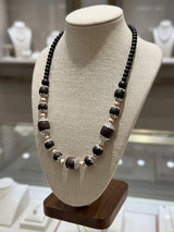 Round Black Tulsi Beads Kanthi Mala With German Silver Caps