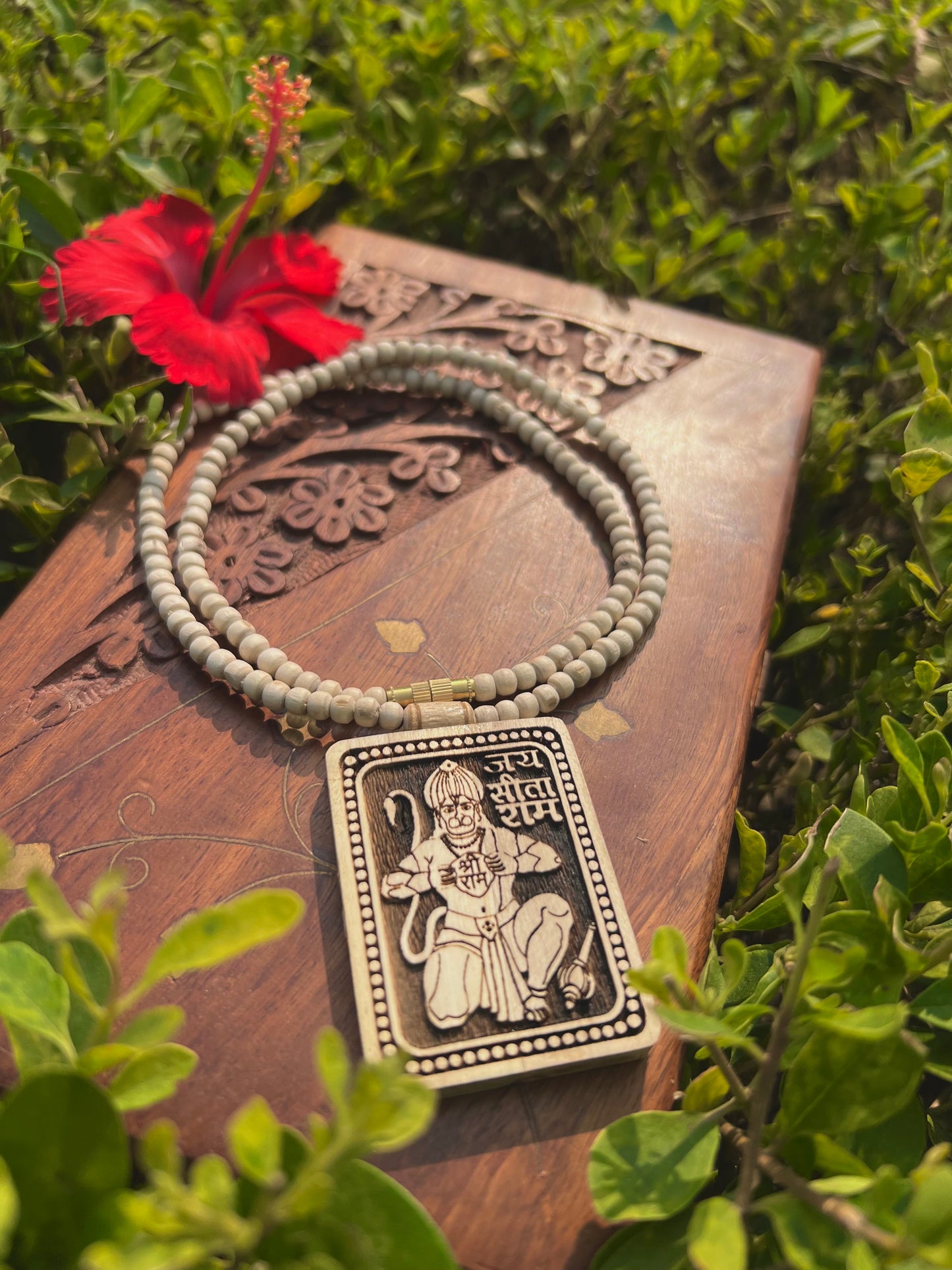 Hanuman Ji Tulsi Wood Locket Kanthi Mala – Original Tulsi Beads | 20 Inch Devotional Necklace from Vrindavan