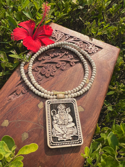 Hanuman Ji Tulsi Wood Locket Kanthi Mala – Original Tulsi Beads | 20 Inch Devotional Necklace from Vrindavan