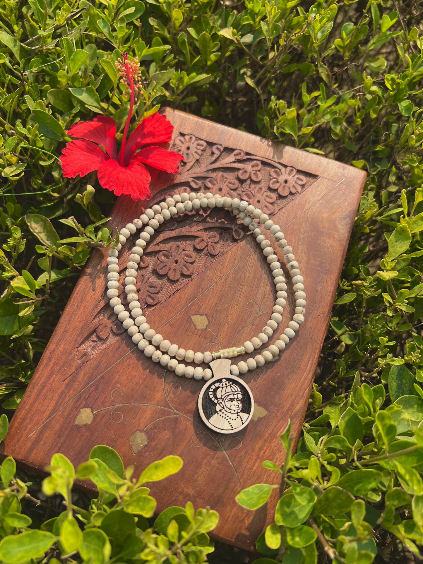 Hanuman Ji Tulsi Wood Locket Kanthi Mala – Original Tulsi Beads | 20 Inch Devotional Necklace from Vrindavan