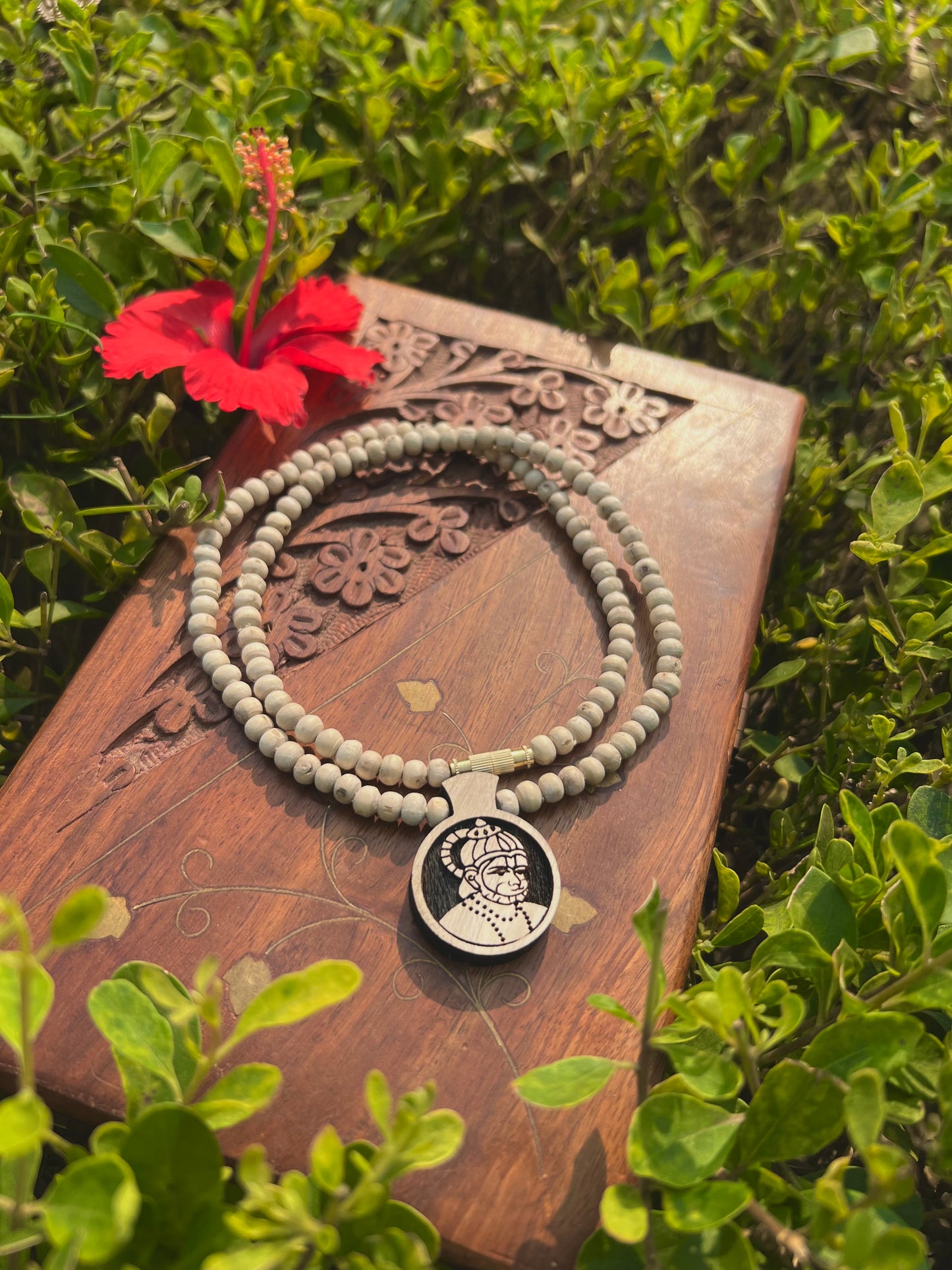 Hanuman Ji Tulsi Wood Locket Kanthi Mala – Original Tulsi Beads | 20 Inch Devotional Necklace from Vrindavan