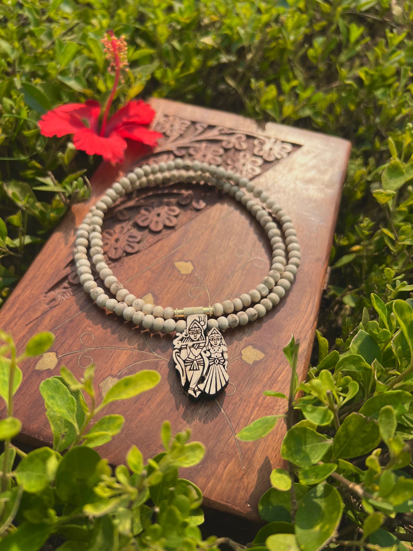 Shri  Radha Krishna Tulsi Locket Kanthi 20 Inch | Original Tulsi Beads & Tulsi Locket from Vrindavan