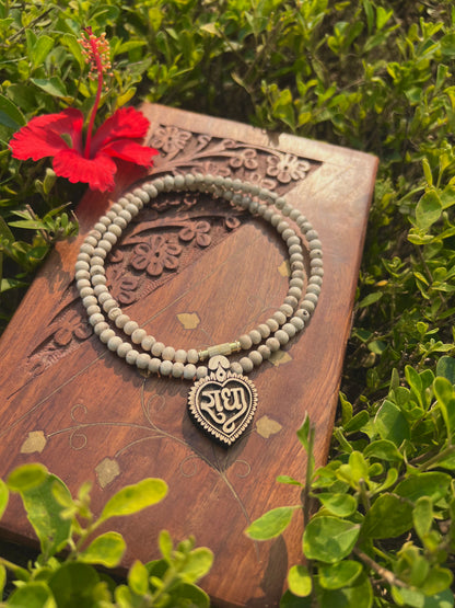 Shri Radha Tulsi Wood Locket Kanthi Mala – Original Tulsi Beads | 20 Inch Spiritual Necklace from Vrindavan