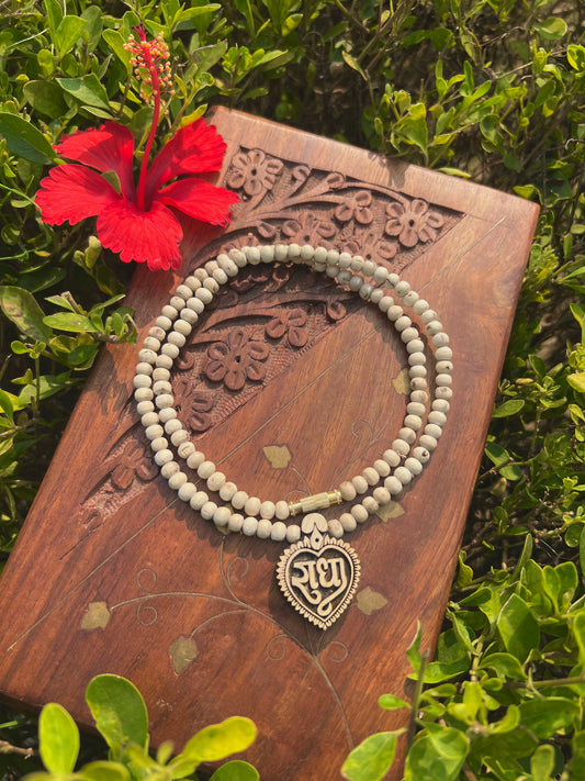 Shri Radha Tulsi Wood Locket Kanthi Mala – Original Tulsi Beads | 20 Inch Spiritual Necklace from Vrindavan