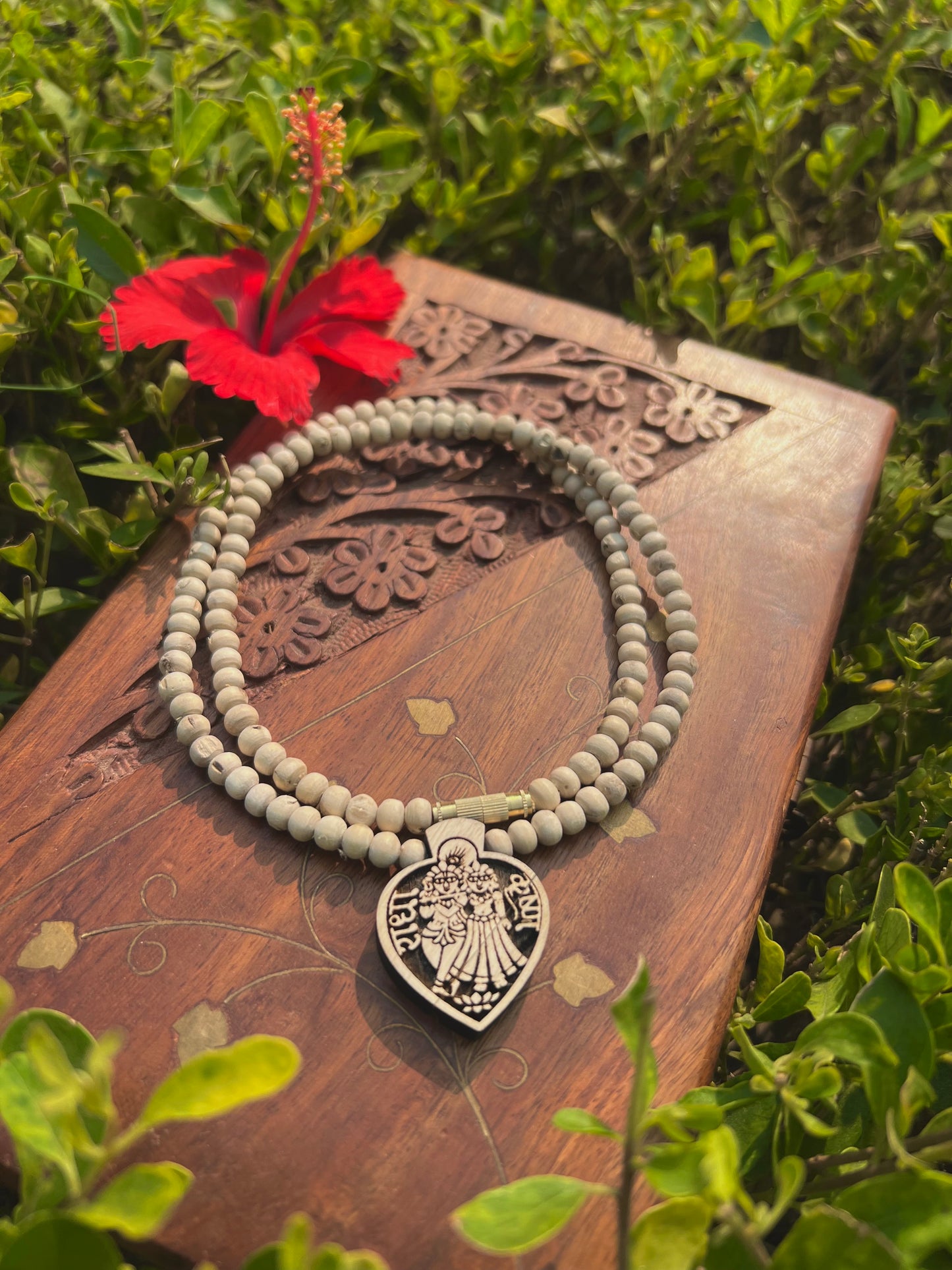 Shri Radha Krishna Tulsi Locket Kanthi 20 Inch | Original Tulsi Beads & Tulsi Locket from Vrindavan